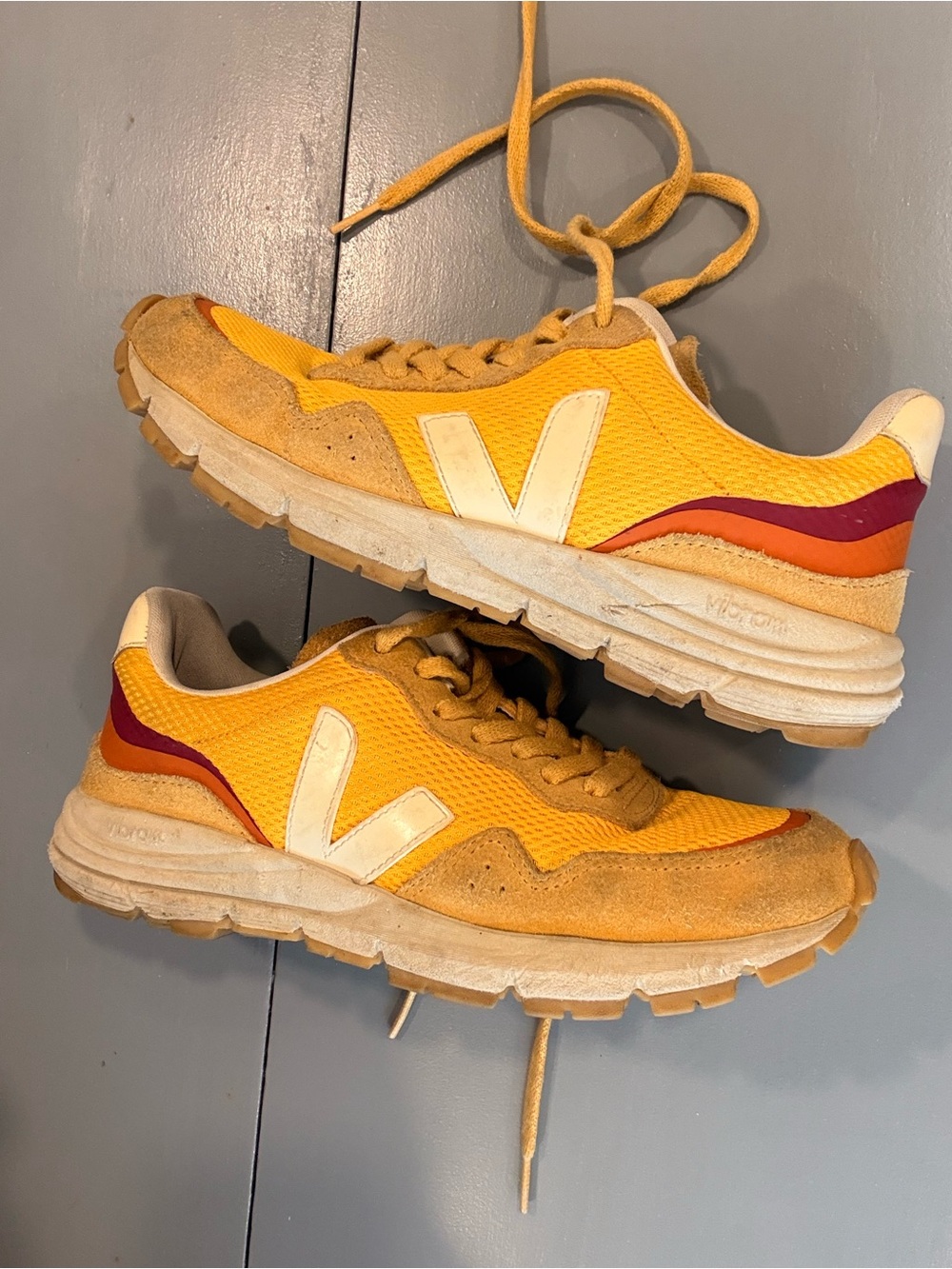 Veja Yellow Sneakers with Cream 'V' and Red Accent
